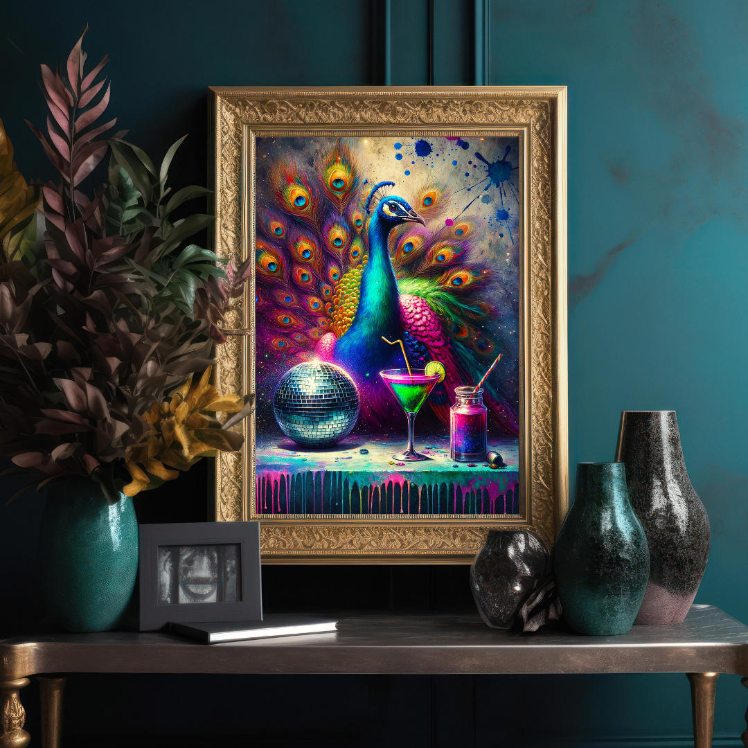 Jewel-Toned Peacock Party Print – Opulent, Bold, & Daring