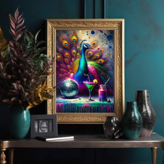 Jewel-Toned Peacock Party Print β Opulent, Bold, & Daring