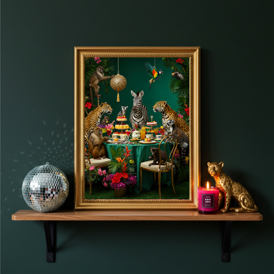 Jungle SoirΓ©e β Maximalist Animal Tea Party Print