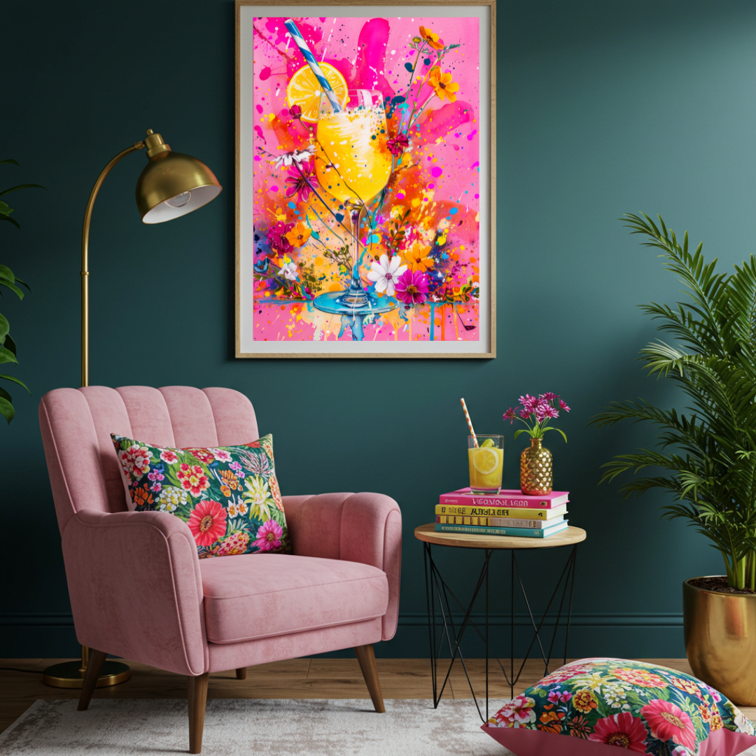 Zesty Bloom – Maximalist Lemonade & Floral Splash Print