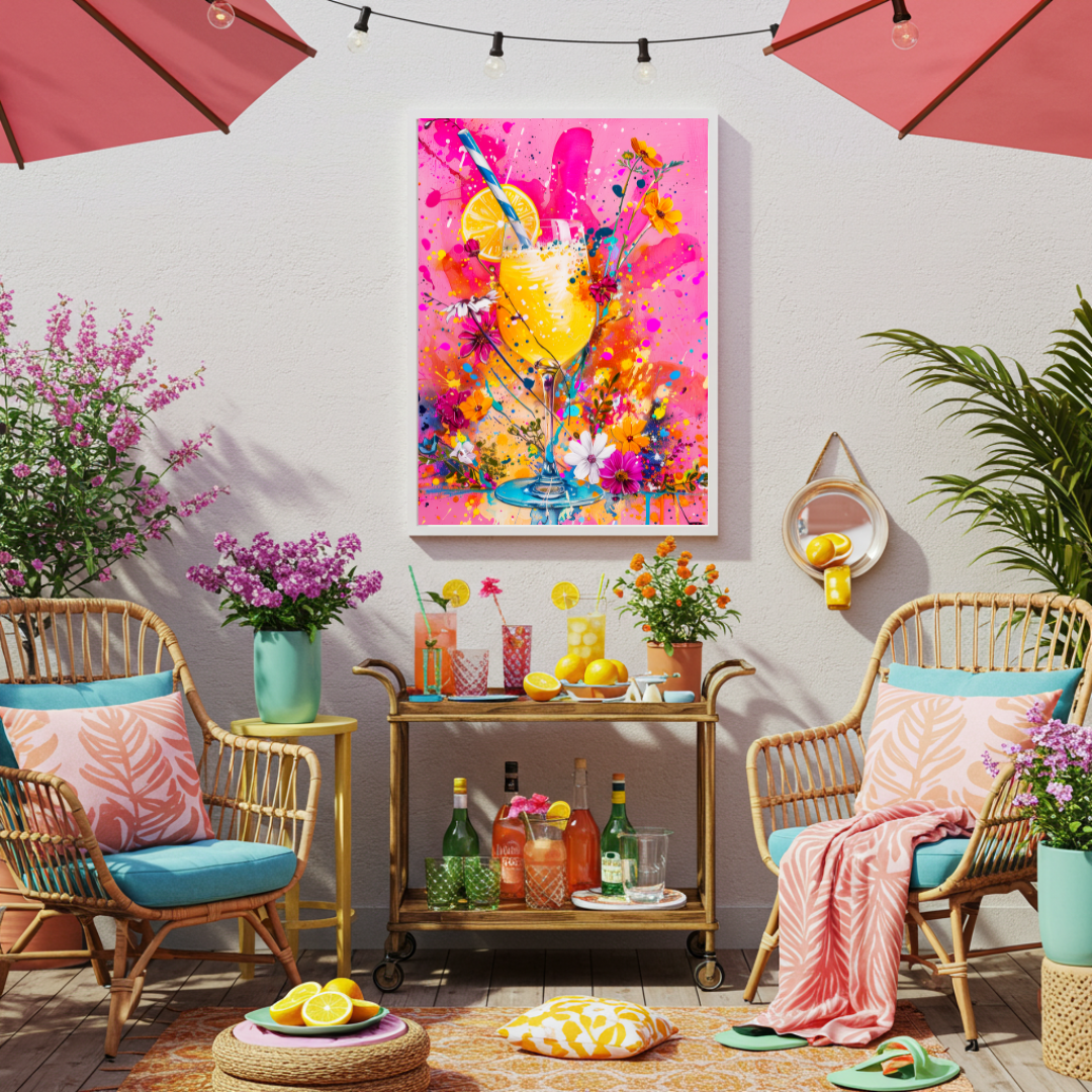 Zesty Bloom – Maximalist Lemonade & Floral Splash Print