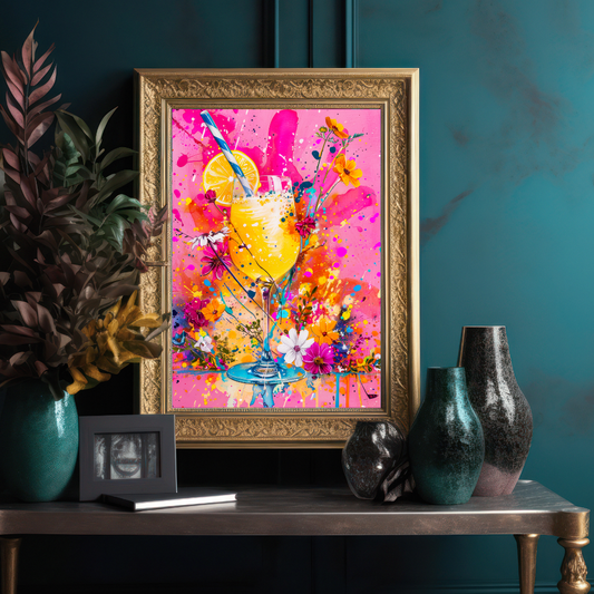 Zesty Bloom – Maximalist Lemonade & Floral Splash Print