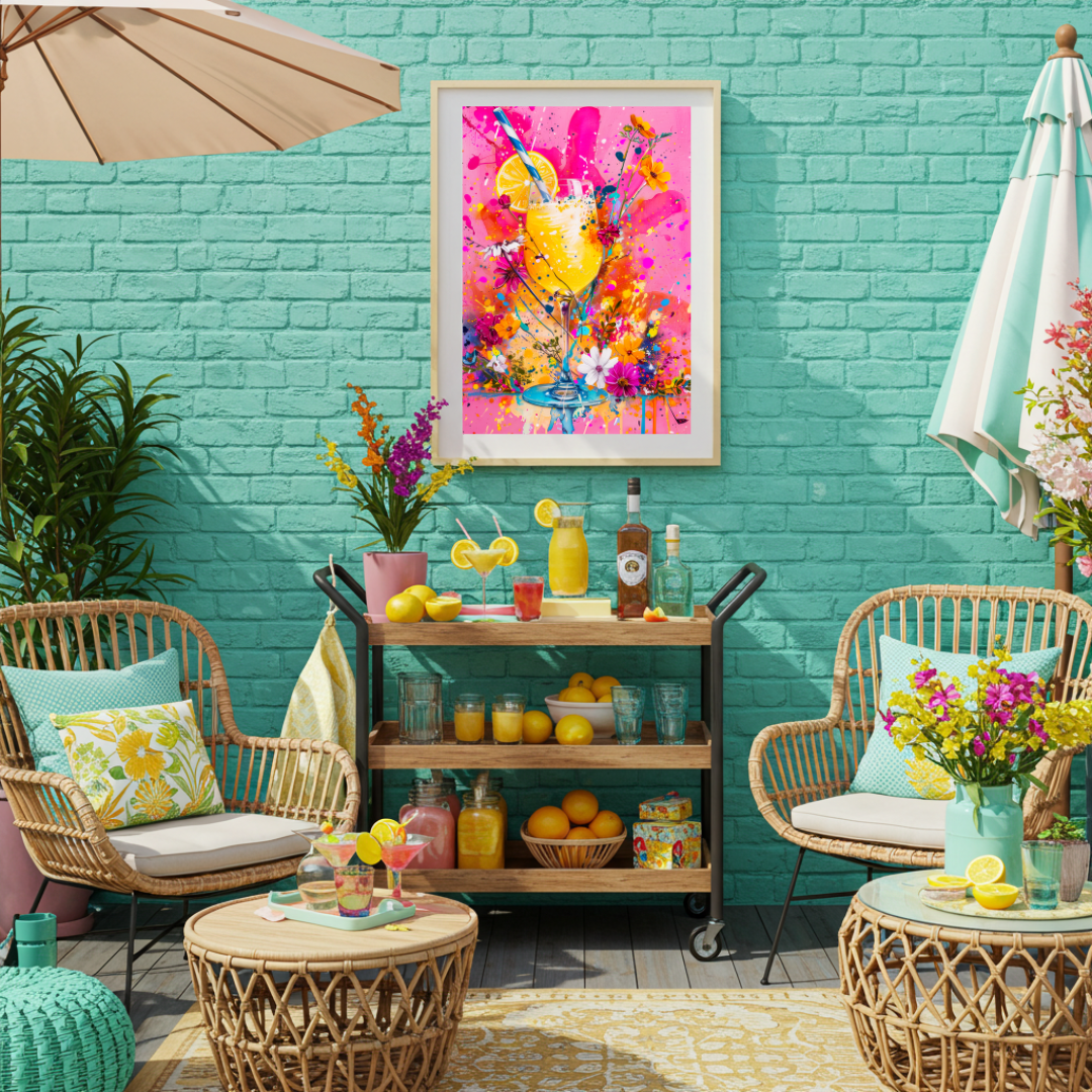 Zesty Bloom – Maximalist Lemonade & Floral Splash Print