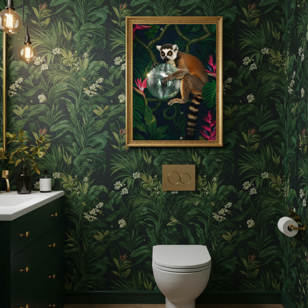 Lemur Disco Ball – Tropical Maximalist Wall Art