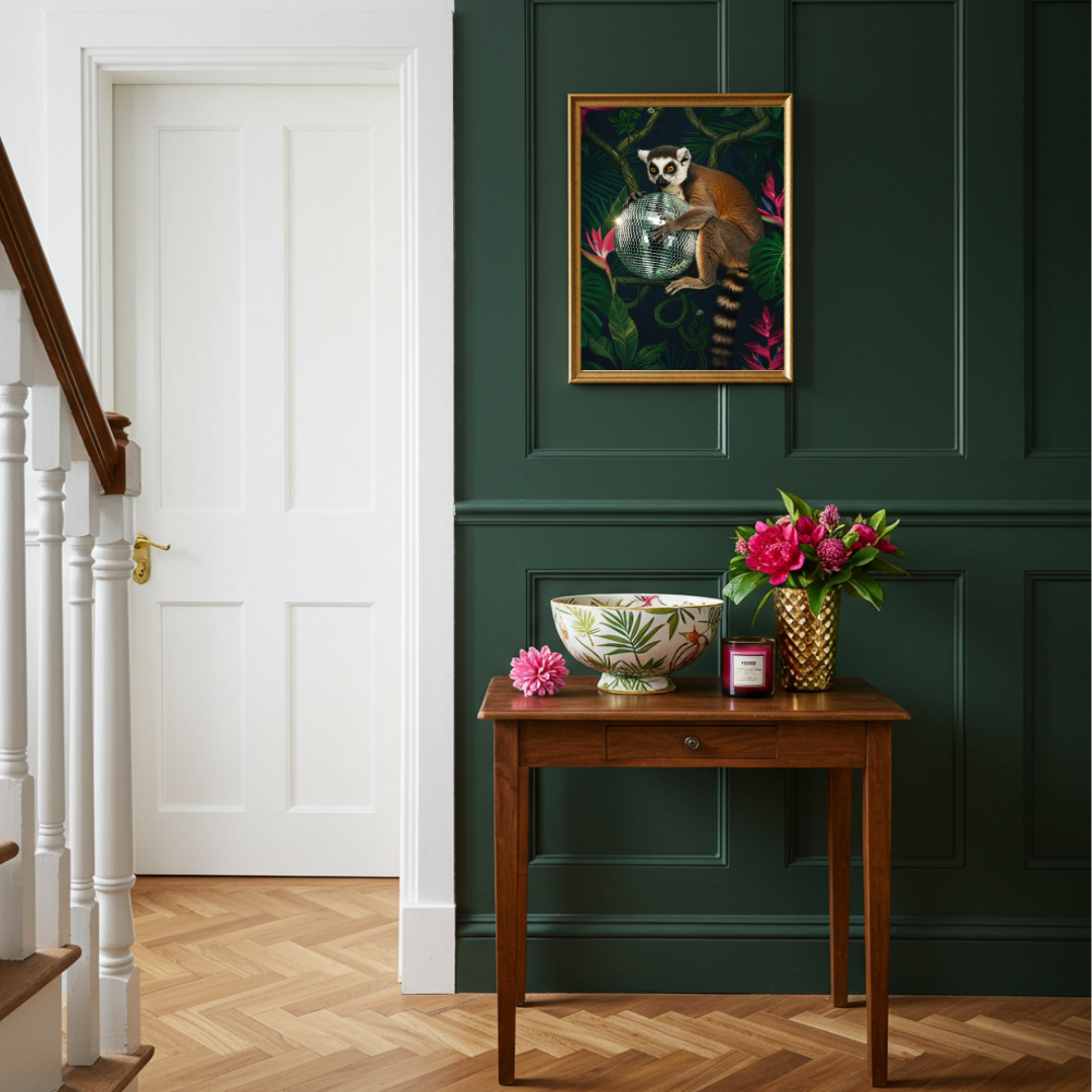 Lemur Disco Ball – Tropical Maximalist Wall Art