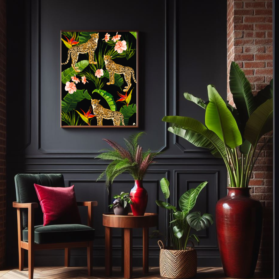 Jungle Majesty – Leopard Maximalist Print on Black