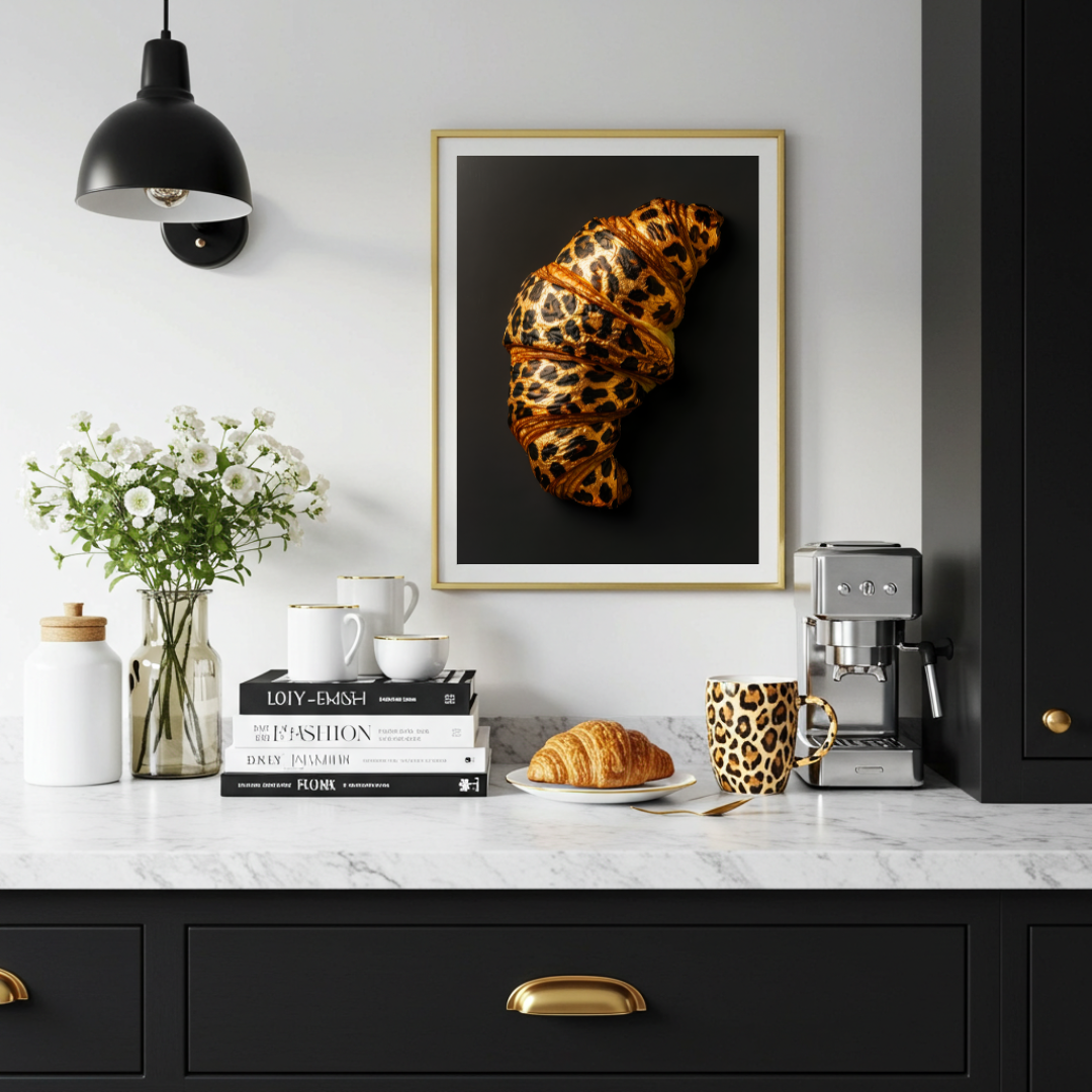 Croissant Chic β Leopard Print Pastry Wall Art