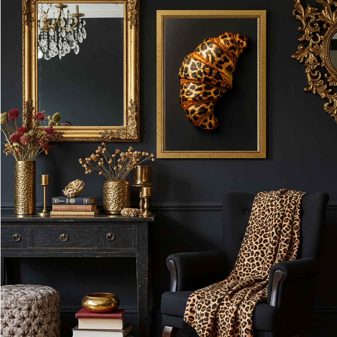 Croissant Chic β Leopard Print Pastry Wall Art