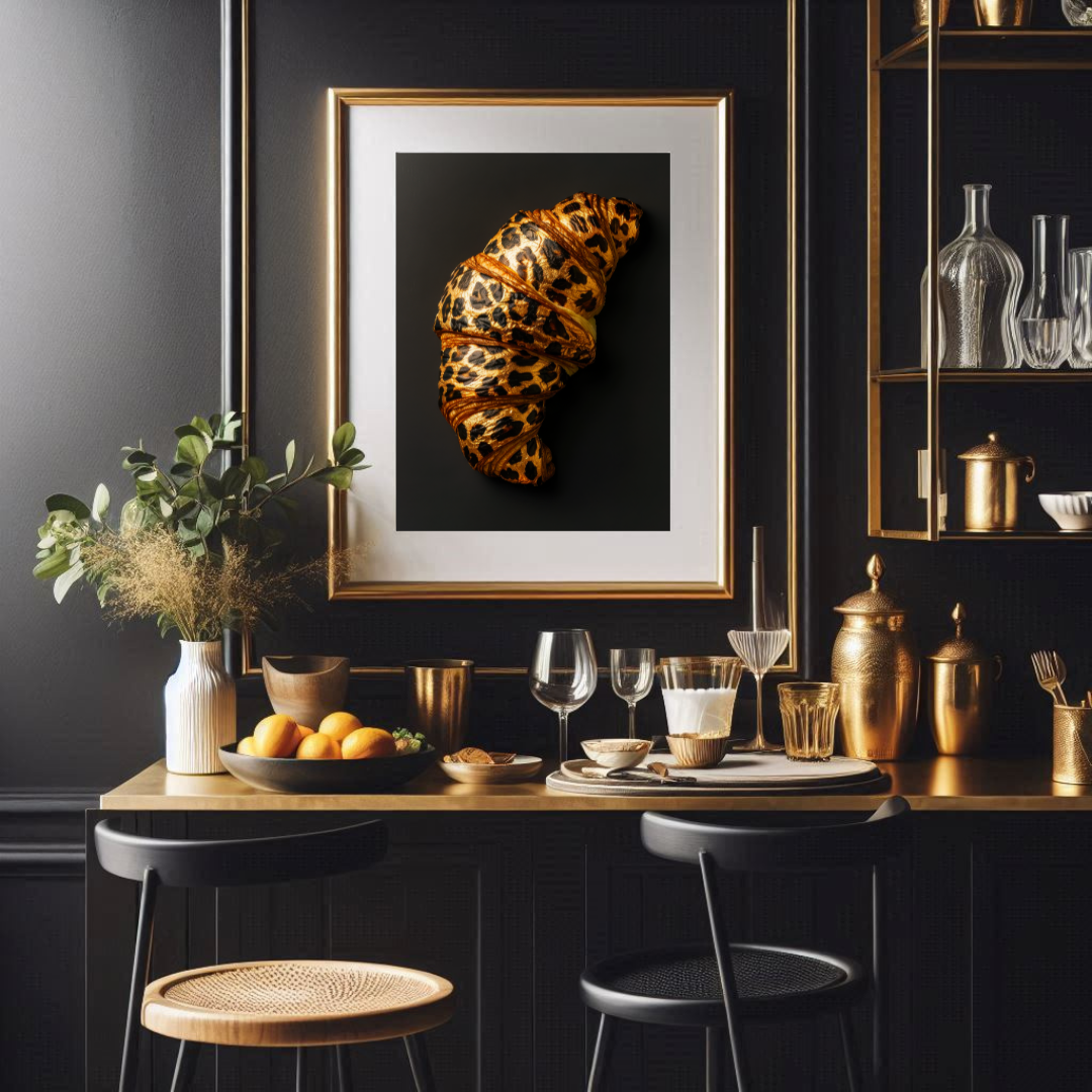 Croissant Chic β Leopard Print Pastry Wall Art