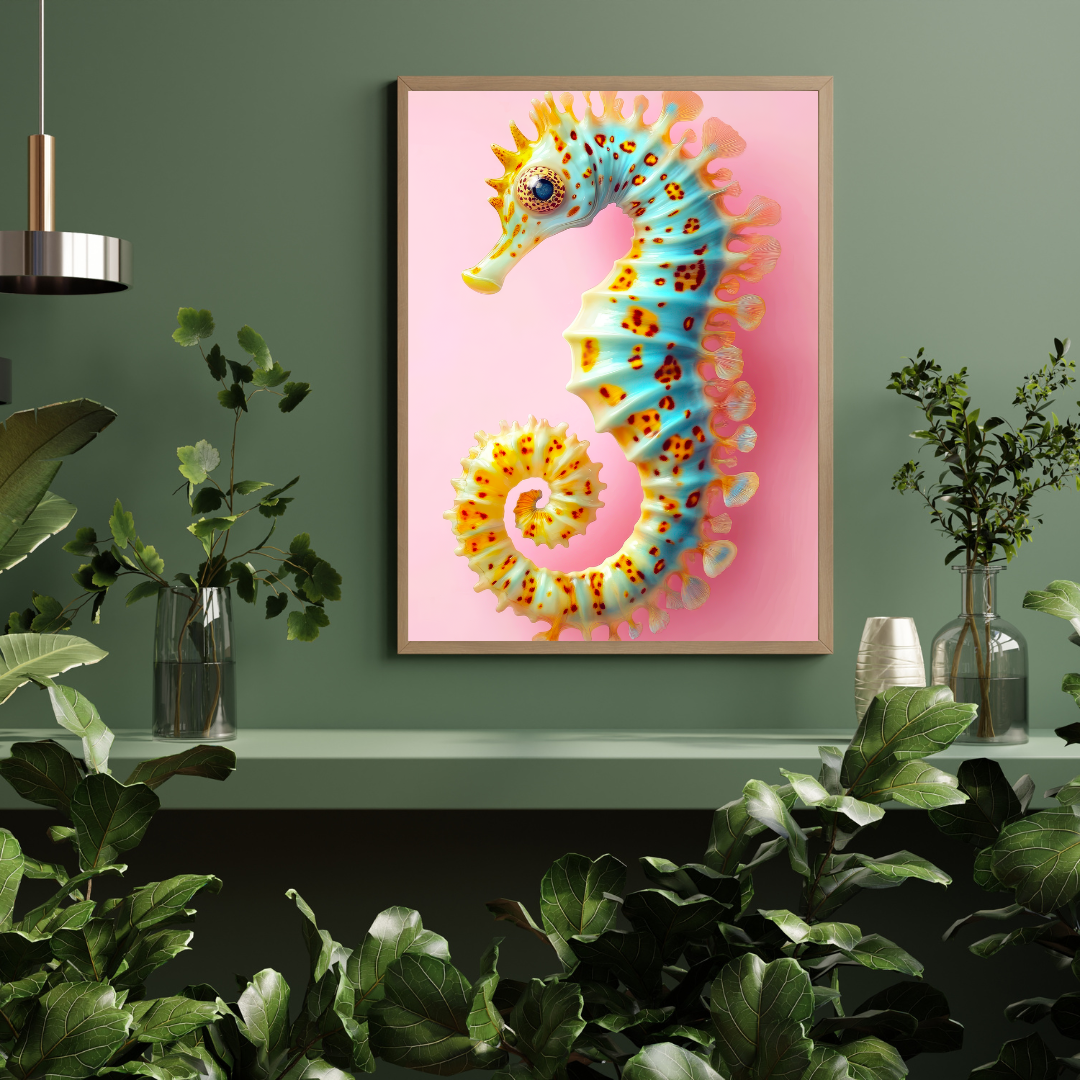 Leopard Print Seahorse Wall Art – Playful Coastal Decor