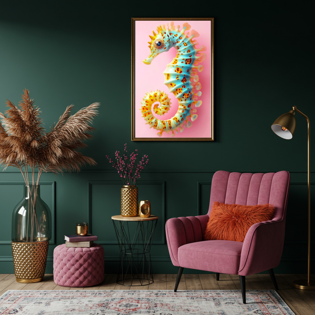 Leopard Print Seahorse Wall Art – Playful Coastal Decor