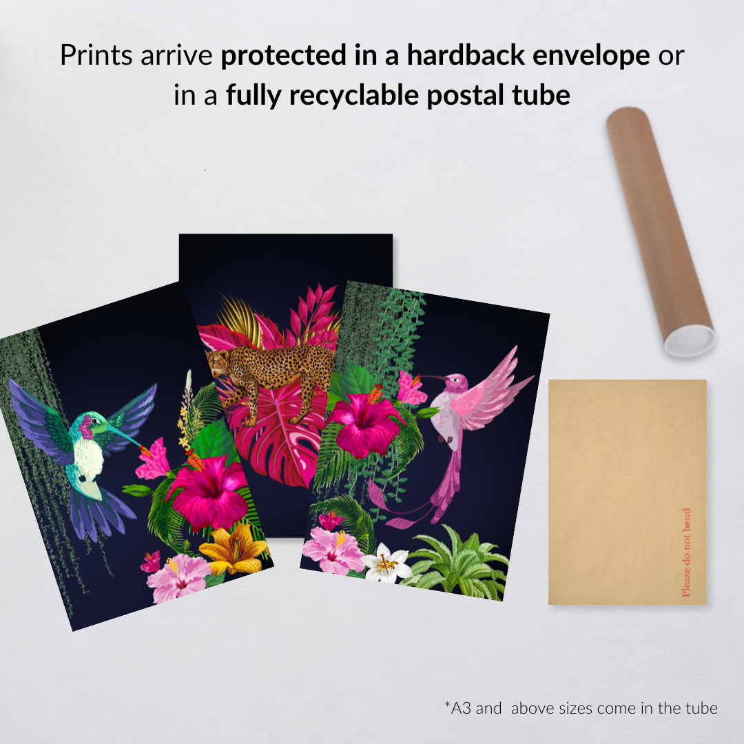 Midnight Jungle Luxe – Tropical Birds & Leopard Set of 3 Prints