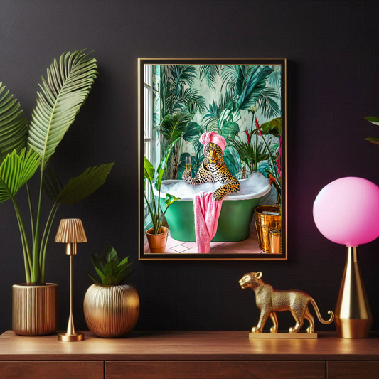Leopard in the Bath – Glam Jungle Bathroom Wall Art