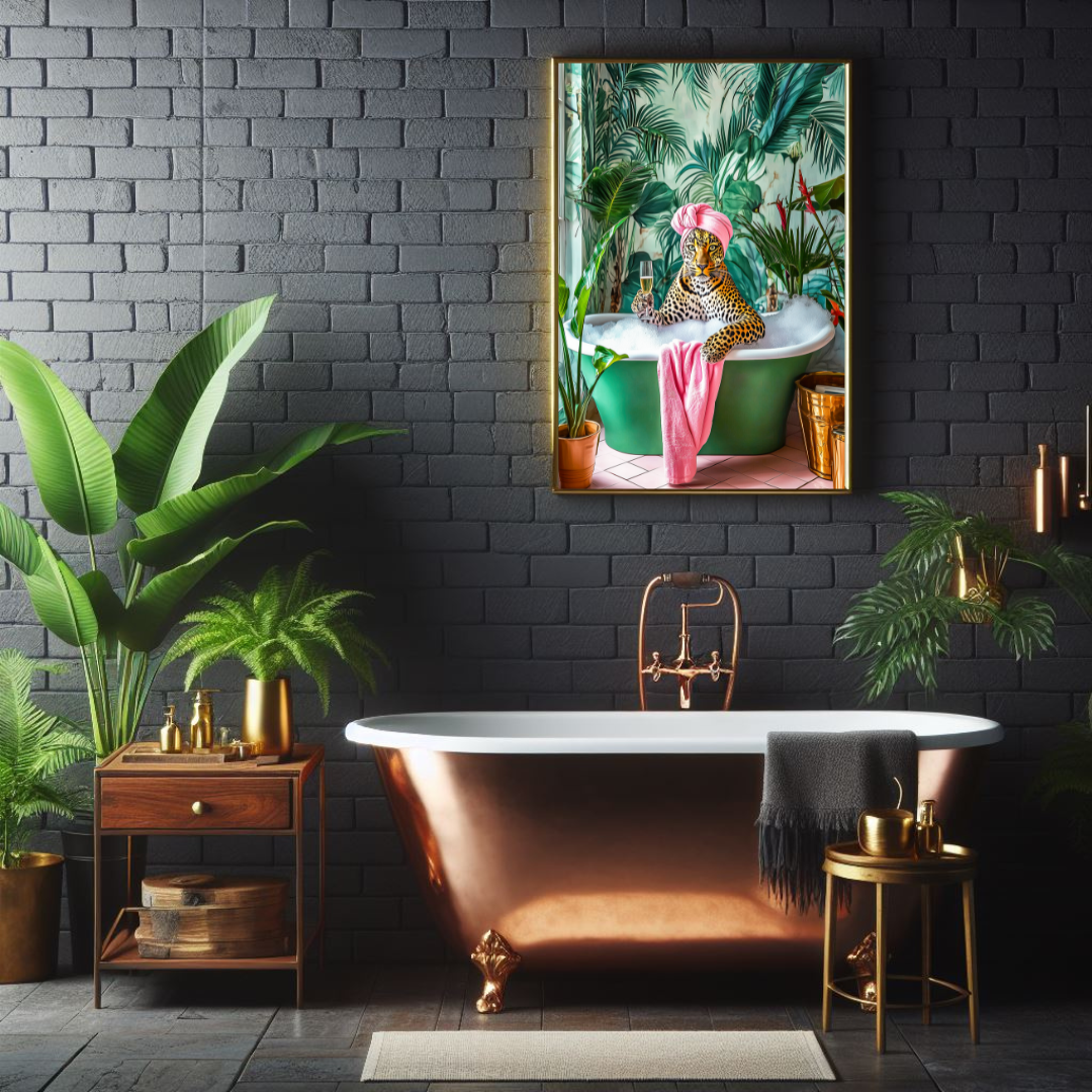 Leopard in the Bath – Glam Jungle Bathroom Wall Art