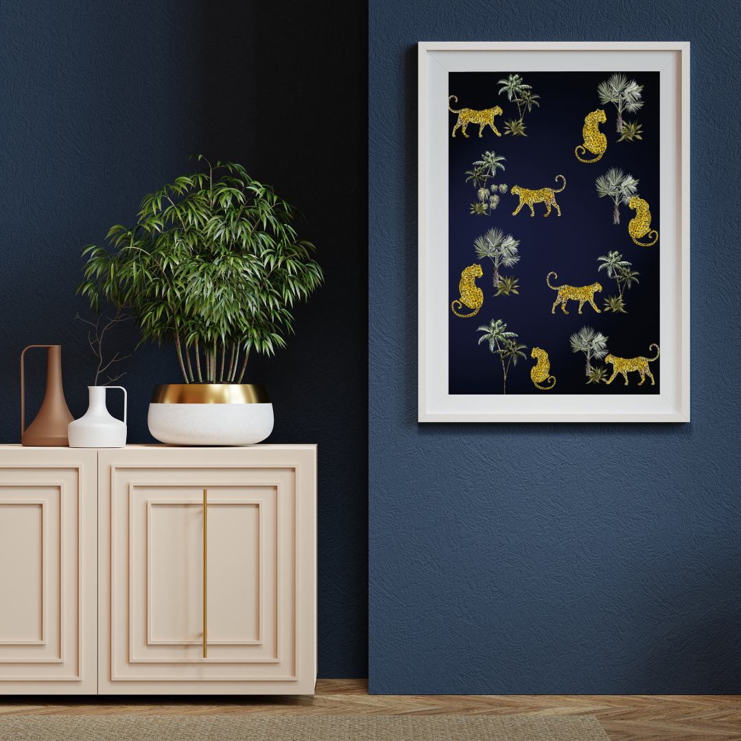Leopards on Dark Blue – Luxe Jungle Statement Print
