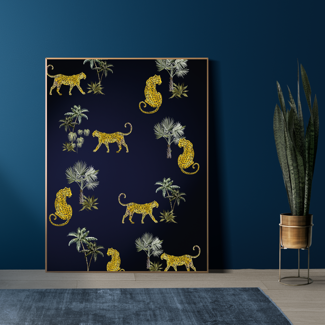Leopards on Dark Blue – Luxe Jungle Statement Print