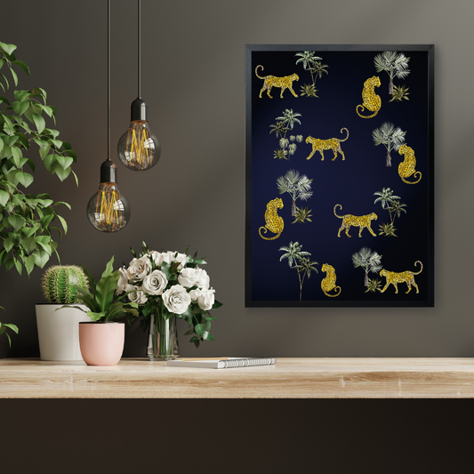 Leopards on Dark Blue – Luxe Jungle Statement Print