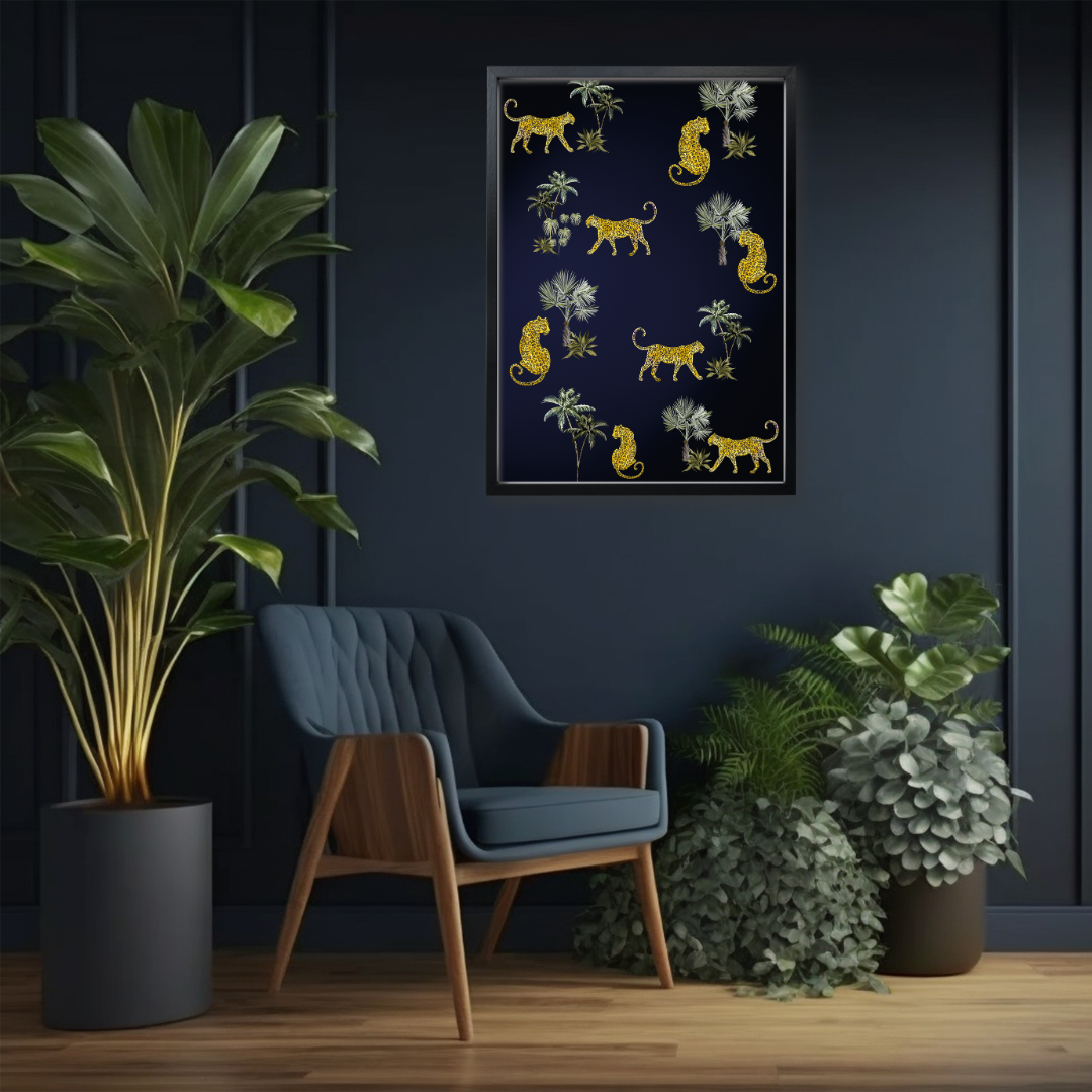 Leopards on Dark Blue – Luxe Jungle Statement Print