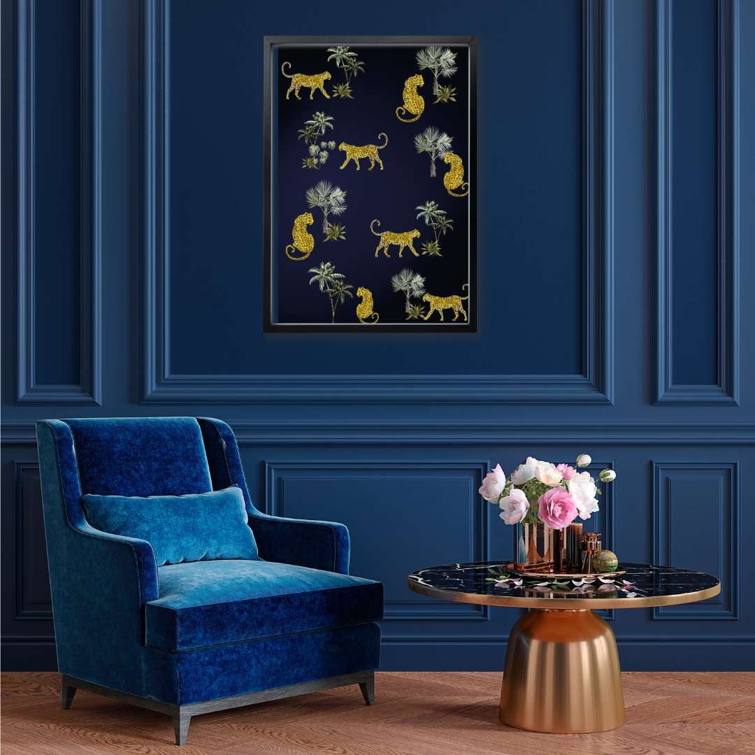 Leopards on Dark Blue – Luxe Jungle Statement Print