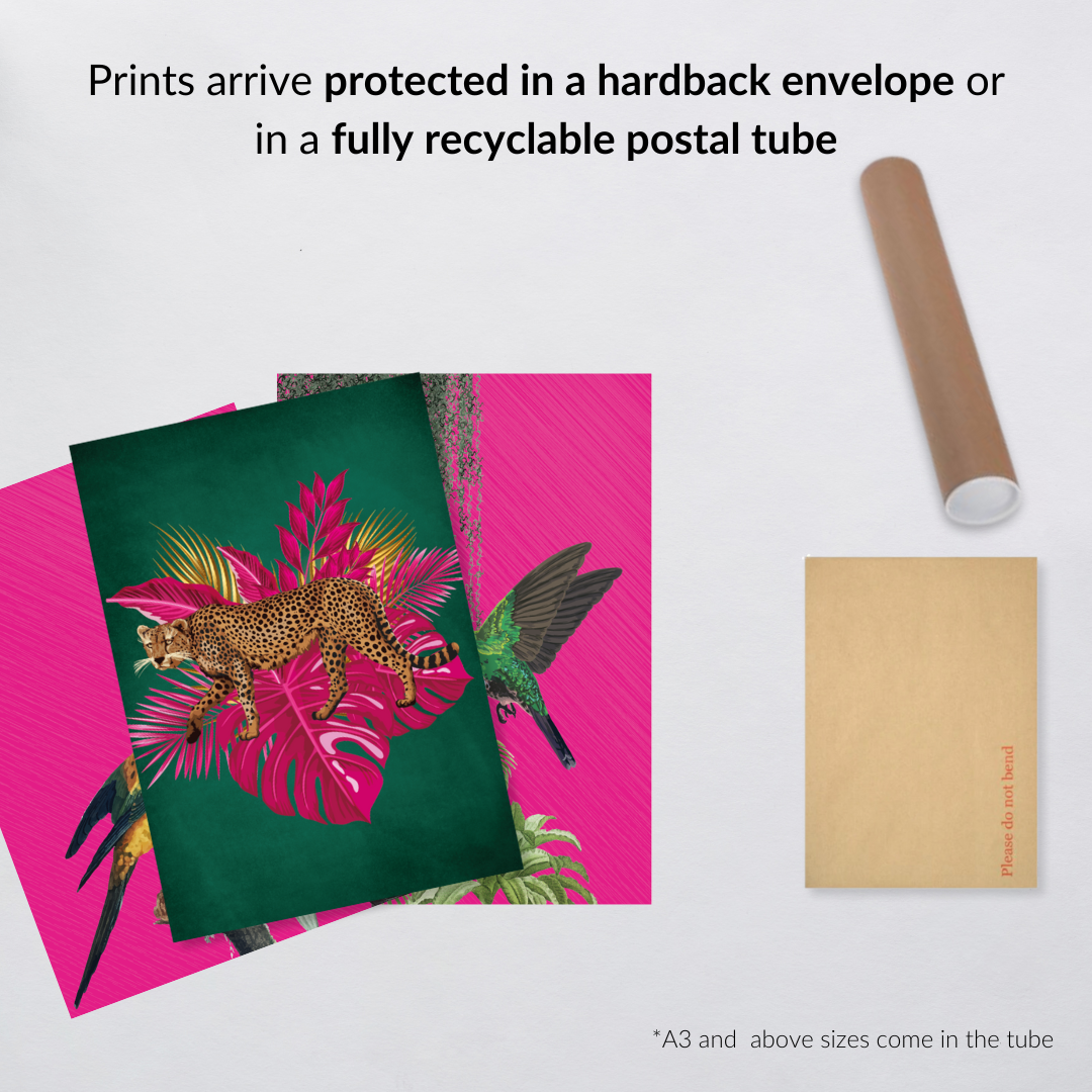Set of 3 Tropical Leopard & Bird Prints – Hot Pink & Green Maximalist Wall Art