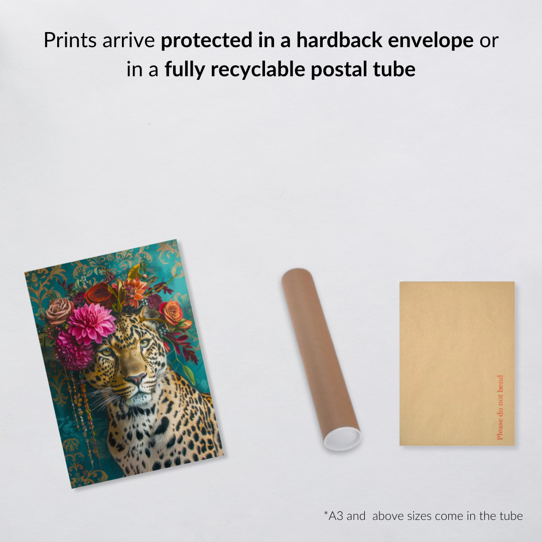 Crowned Queen – Leopard in Maximalist Floral Headpiece Print