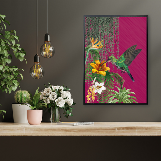 Tropical Hummingbird – Dark Pink Jungle Wall Art