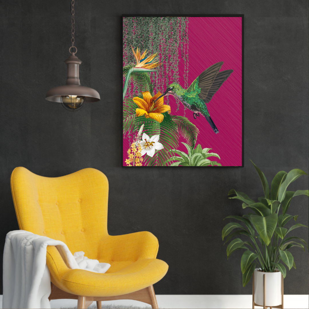 Tropical Hummingbird – Dark Pink Jungle Wall Art