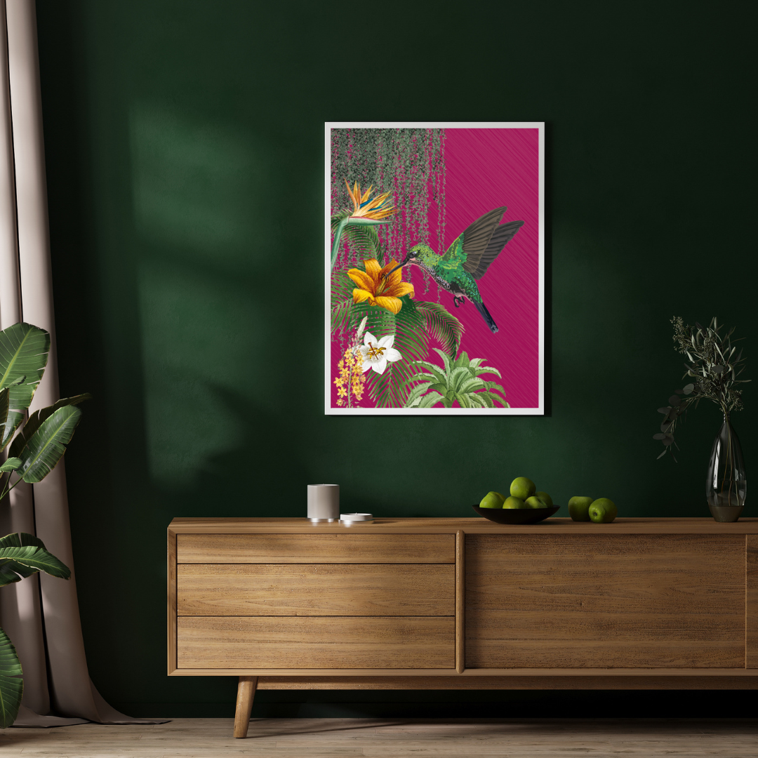 Tropical Hummingbird – Dark Pink Jungle Wall Art