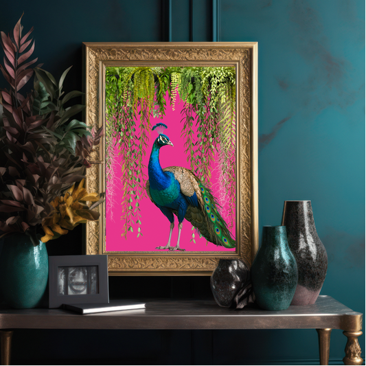 Regal Peacock β Hot Pink Maximalist Wall Art