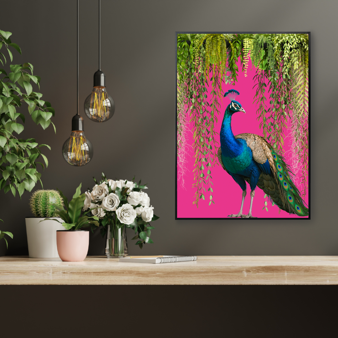 Regal Peacock – Hot Pink Maximalist Wall Art