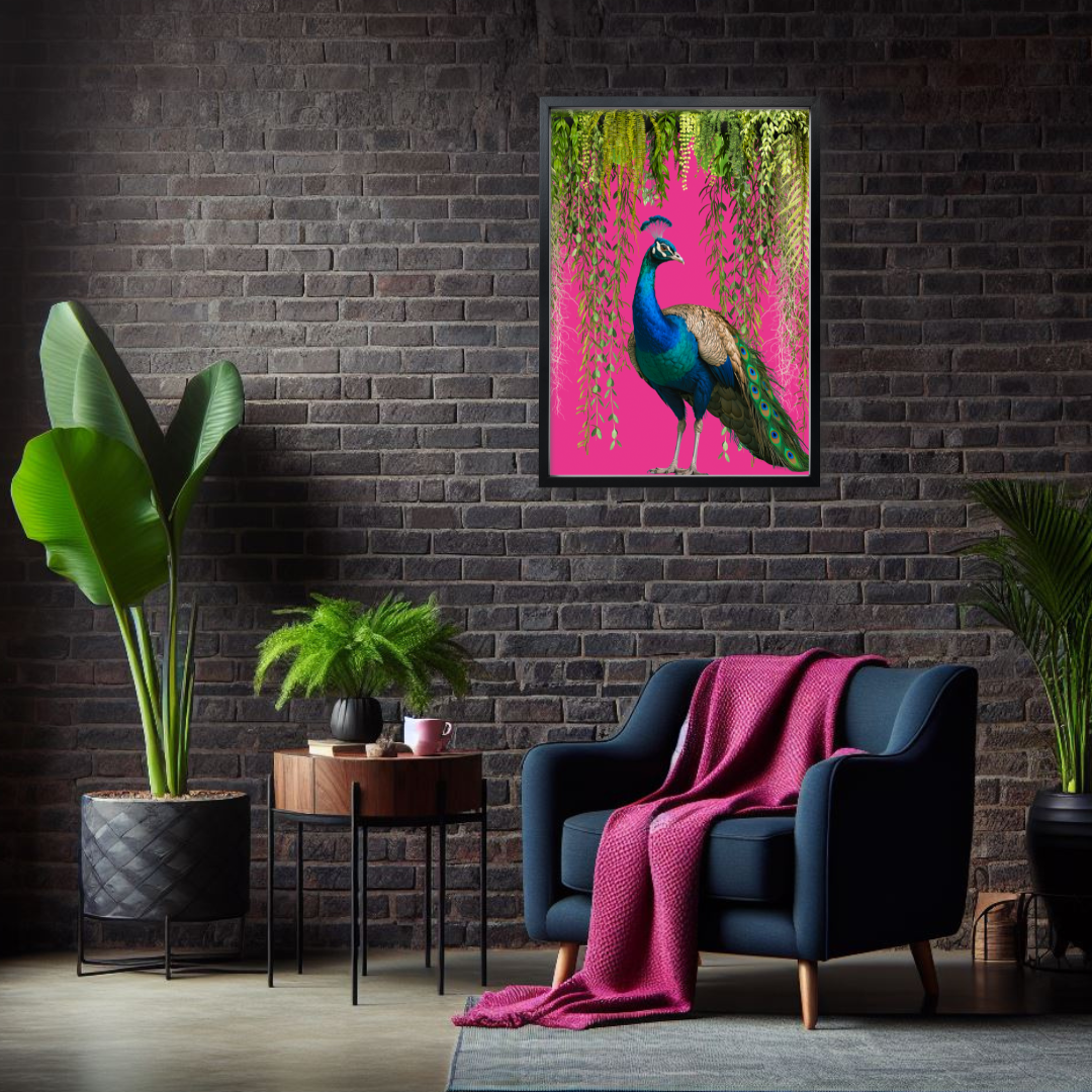Regal Peacock – Hot Pink Maximalist Wall Art