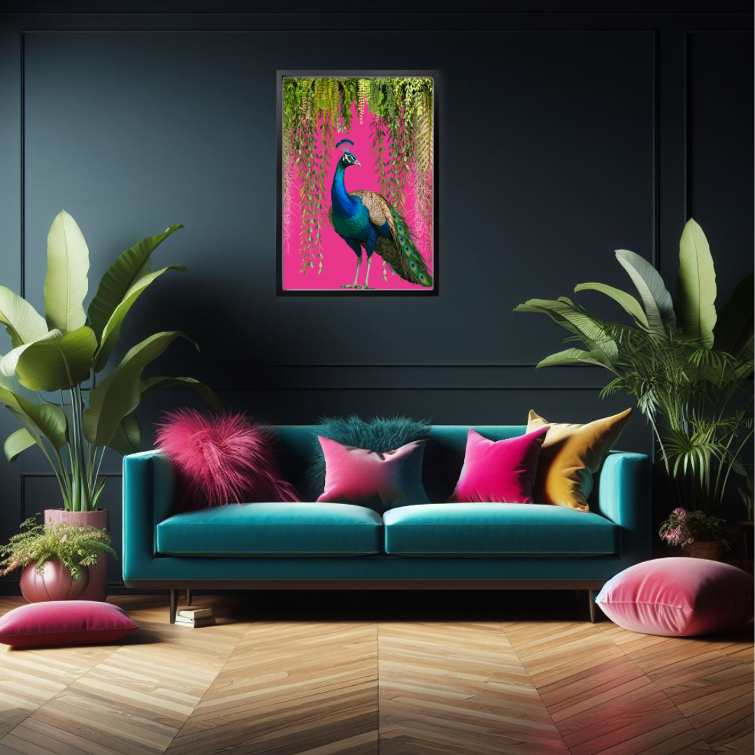 Regal Peacock – Hot Pink Maximalist Wall Art