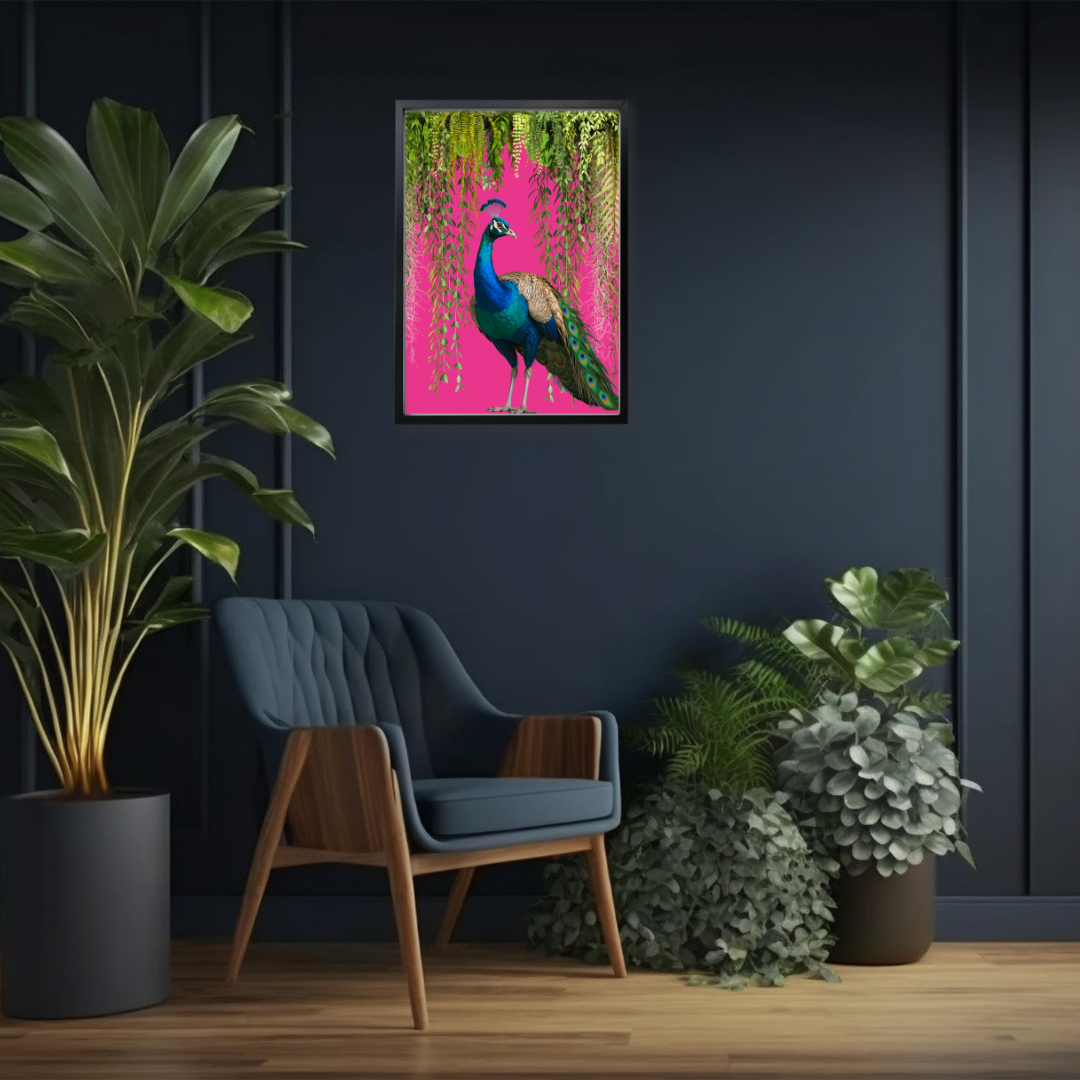 Regal Peacock – Hot Pink Maximalist Wall Art