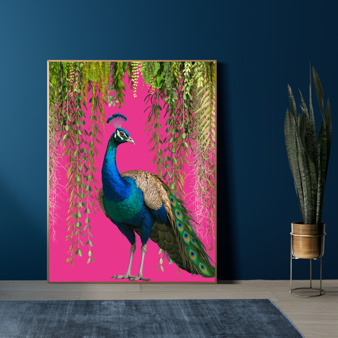 Regal Peacock – Hot Pink Maximalist Wall Art