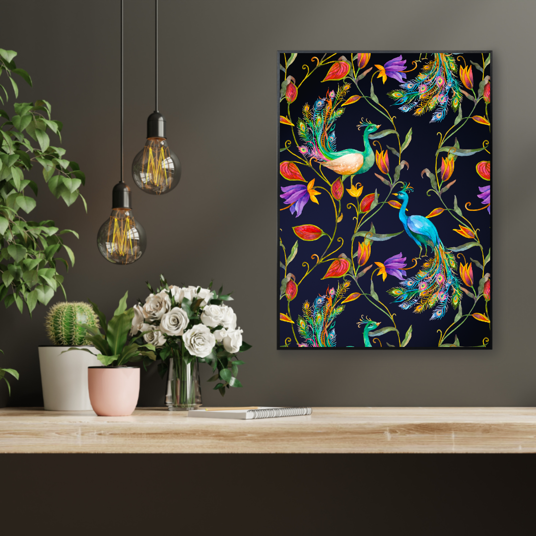 Maximalist Bright Peacock Exotic Wall Print