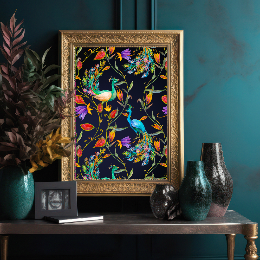Maximalist Bright Peacock Exotic Wall Print