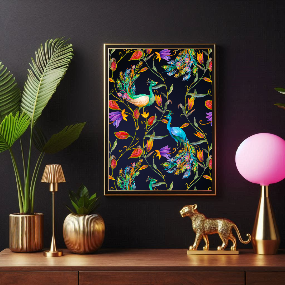 Maximalist Bright Peacock Exotic Wall Print
