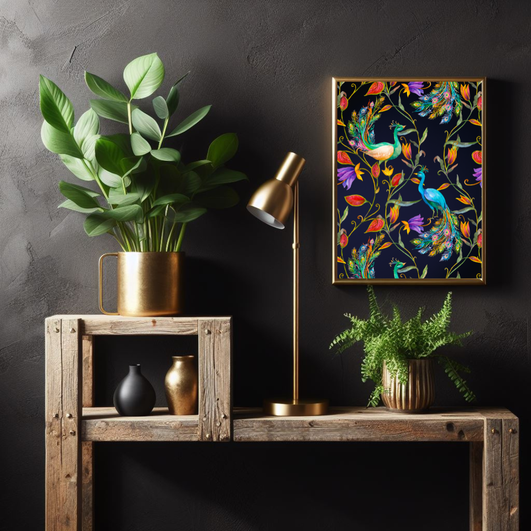Maximalist Bright Peacock Exotic Wall Print