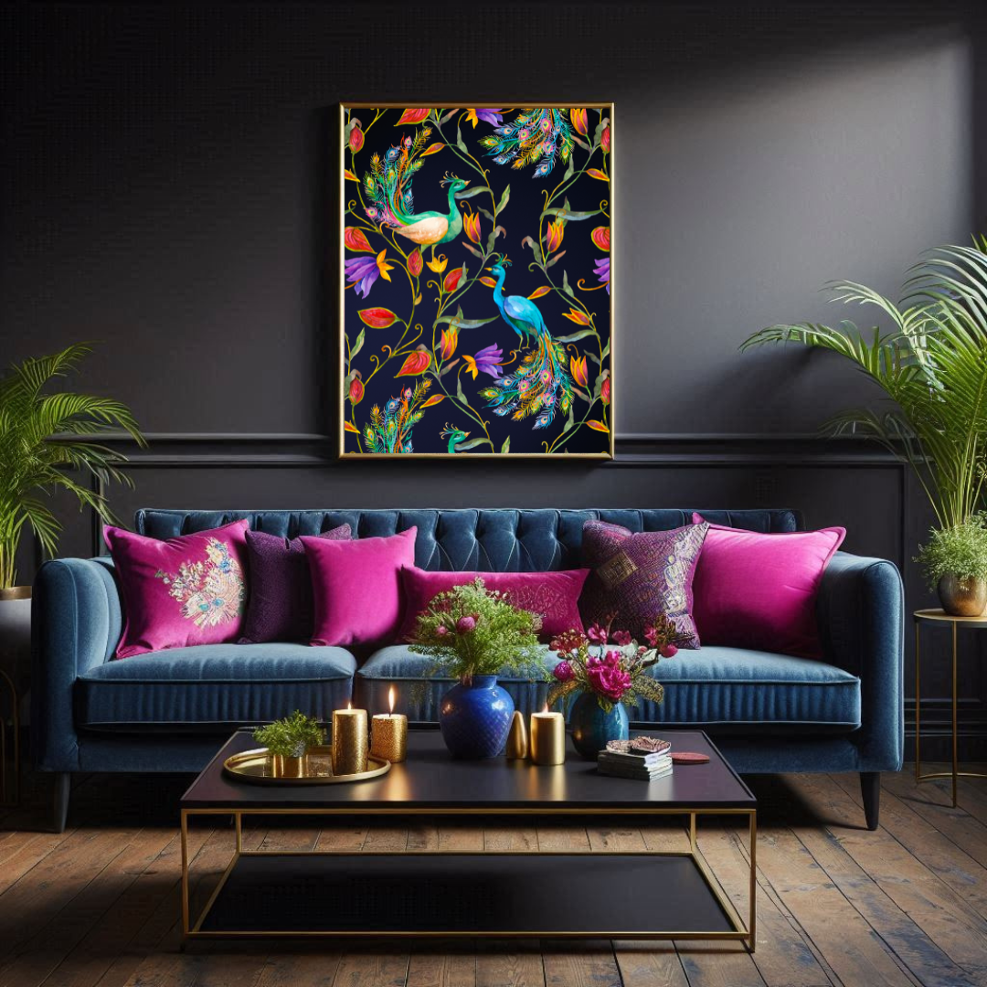 Maximalist Bright Peacock Exotic Wall Print