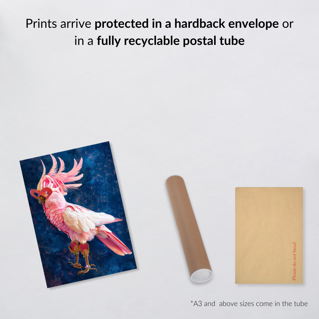 Pink Cockatoo in Heart Sunglasses – Glam Maximalist Bird Wall Art