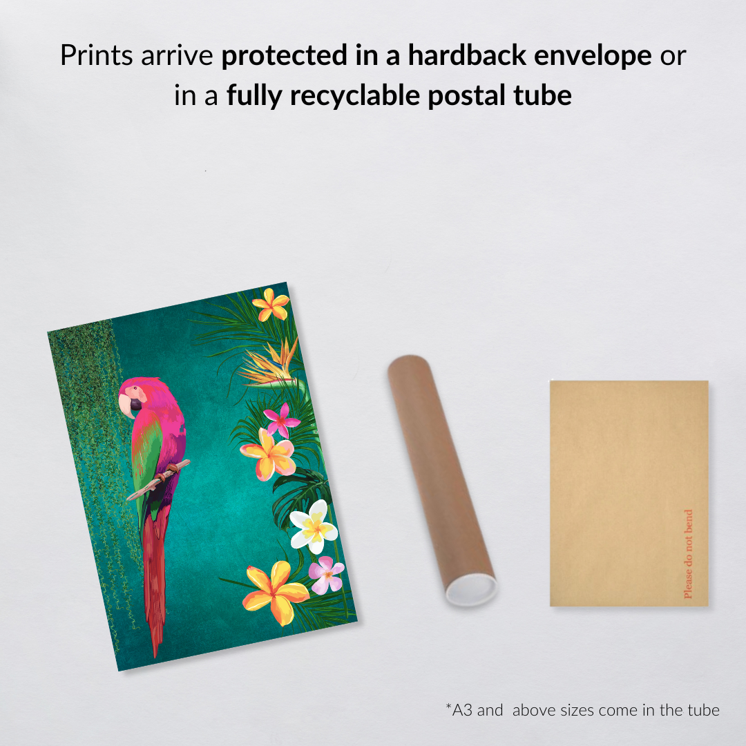 Pink Parrot on Teal – Luxe Tropical Wall Art
