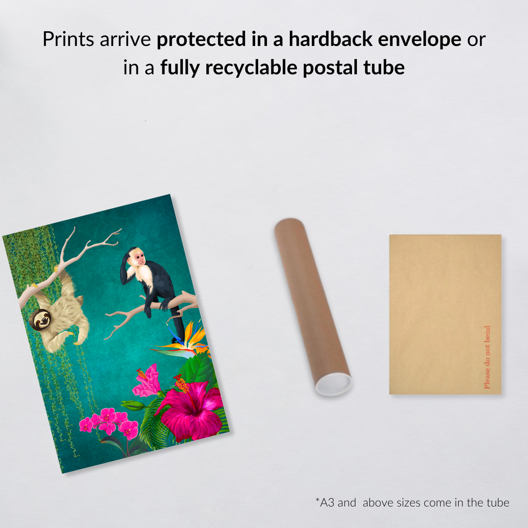 Teal Maximalist Monkey & Sloth Print – Jungle Luxe Elegance