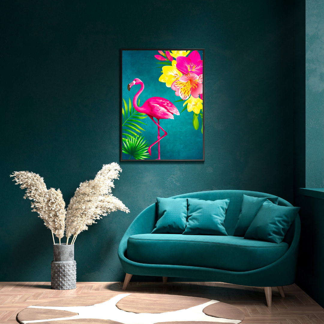 Teal Tropical Flamingo Print – Vibrant Maximalist Elegance
