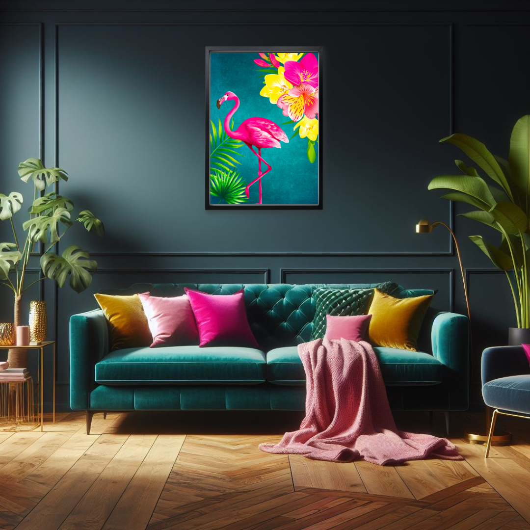 Teal Tropical Flamingo Print – Vibrant Maximalist Elegance