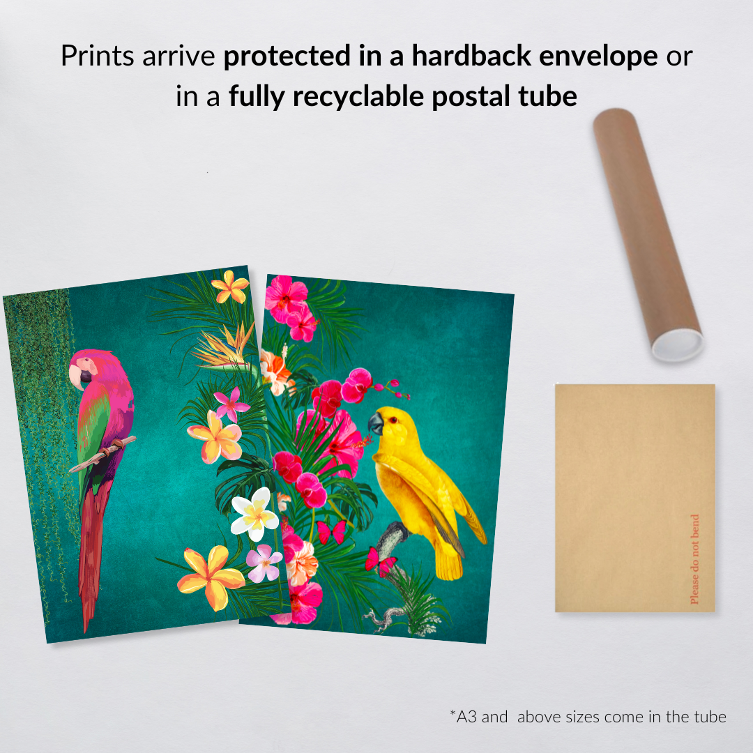 Teal Tropical Bird Print Set of 2 – Luxe Maximalist Elegance