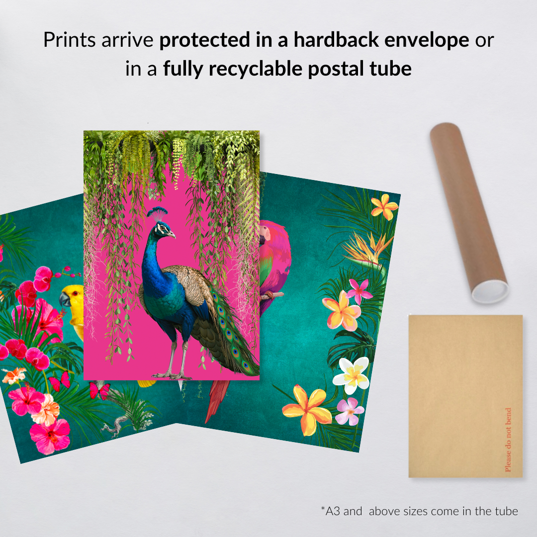 Set of 3 Tropical Birds – Teal & Hot Pink Maximalist Wall Art