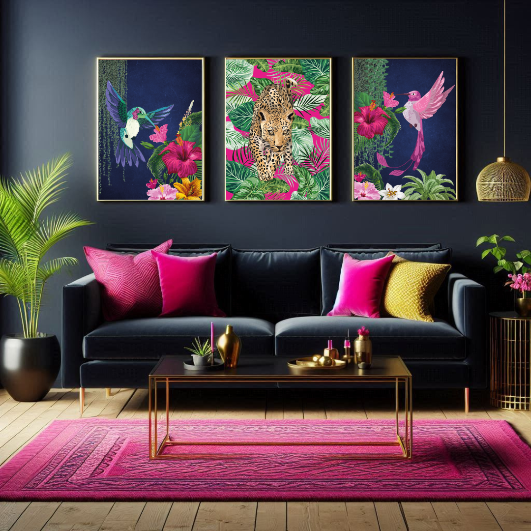 Tropical Luxe Hummingbirds & Leopard Print Set – Maximalist Jungle Elegance