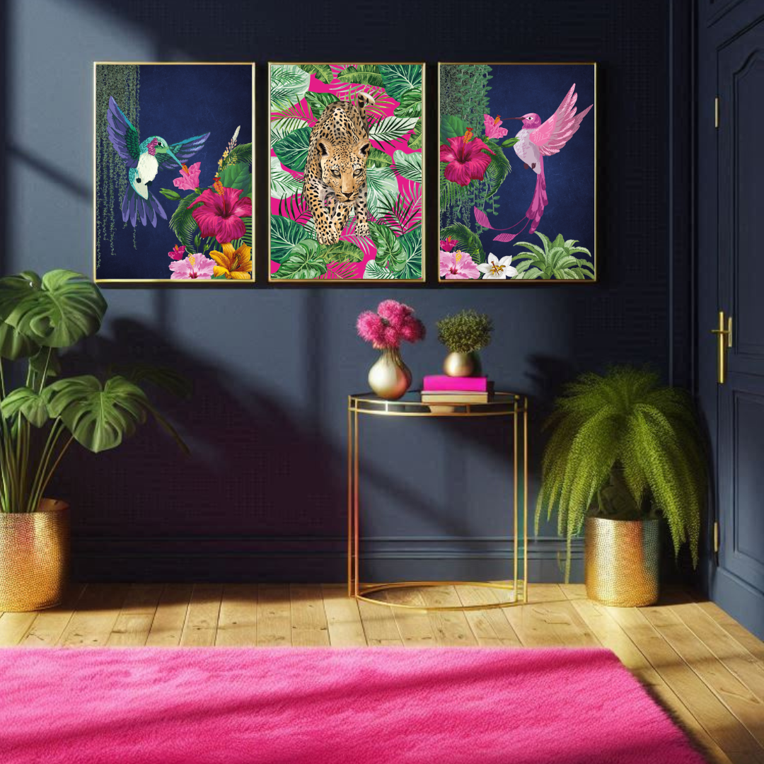 Tropical Luxe Hummingbirds & Leopard Print Set – Maximalist Jungle Elegance