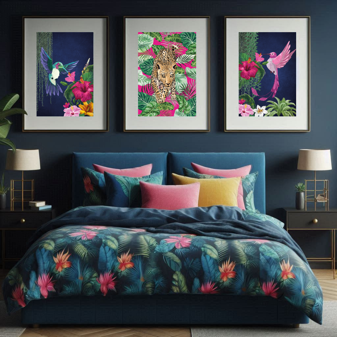 Tropical Luxe Hummingbirds & Leopard Print Set – Maximalist Jungle Elegance