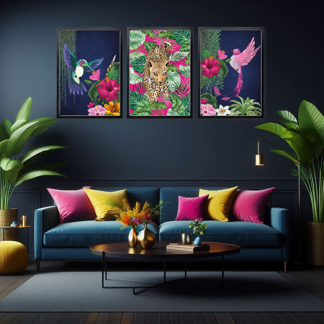 Tropical Luxe Hummingbirds & Leopard Print Set – Maximalist Jungle Elegance
